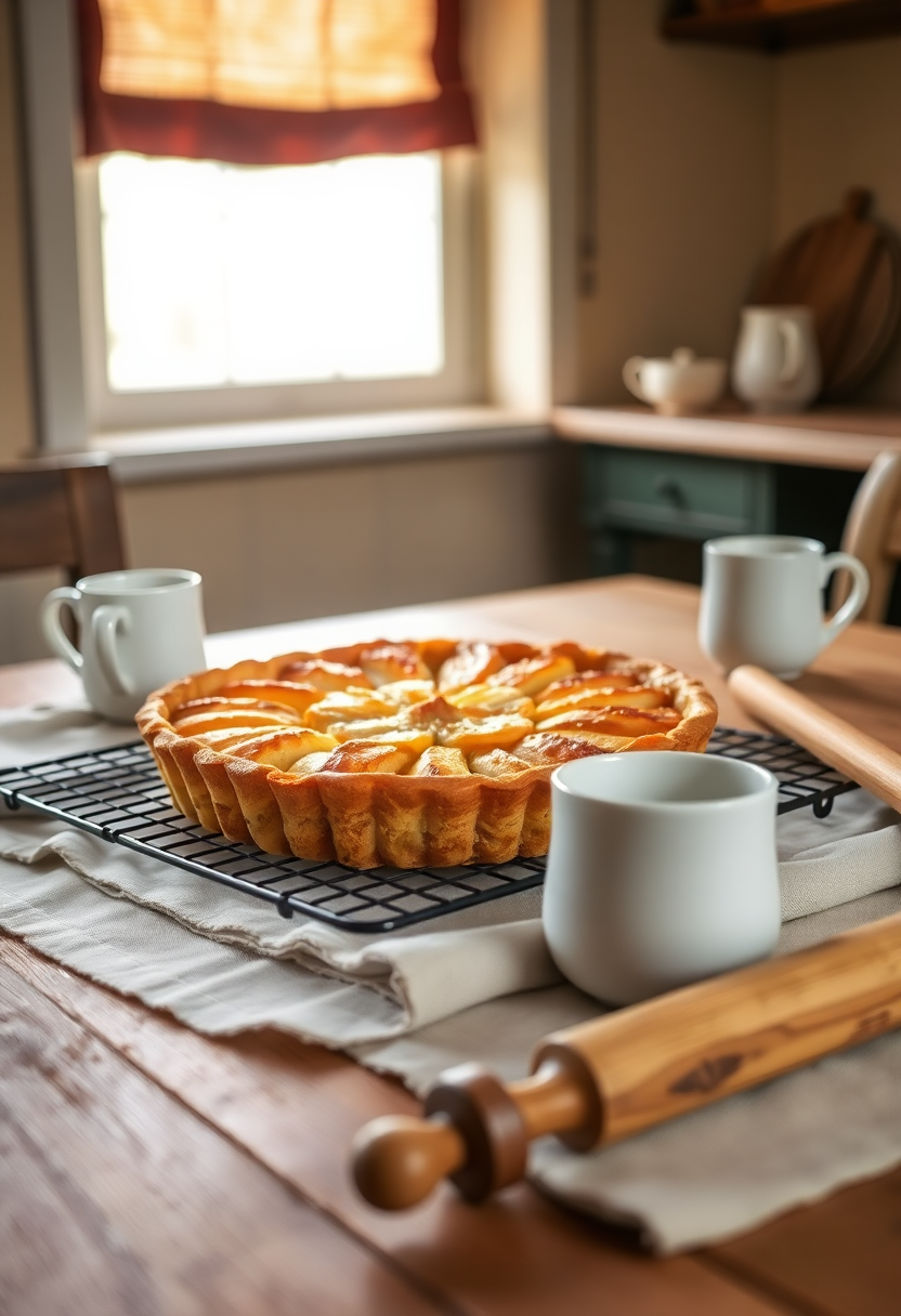 Tarte aux pommes maison sur table de cuisine chaleureuse